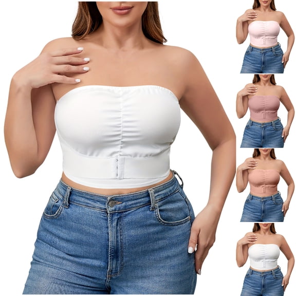 Wiyuqeen Plus Size Bandeau Tops for Women with Front Closure Strapless Sporty Tube Tops Solid Wireless Bralettes Bras
