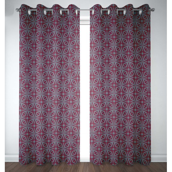 S4sassy Cotton Duck Floral Damask Red Drapes Curtain Door Treatment Panel Set For Living Room- 54x84 Inches