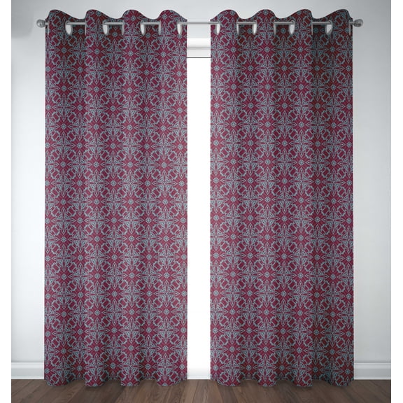 S4sassy Cotton Duck Floral Damask Red Drapes Curtain Door Treatment Panel Set For Living Room- 54x84 Inches