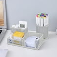thumbnail image 4 of Blasgw Mesh Pencil Holder for Desk - Black Metal Pen Organizer with 3 Compartments for Office Supplies, Cell Phone, Sticky Notes - Desktop Stationary Caddy with Non-Slip Base Silver, 4 of 7