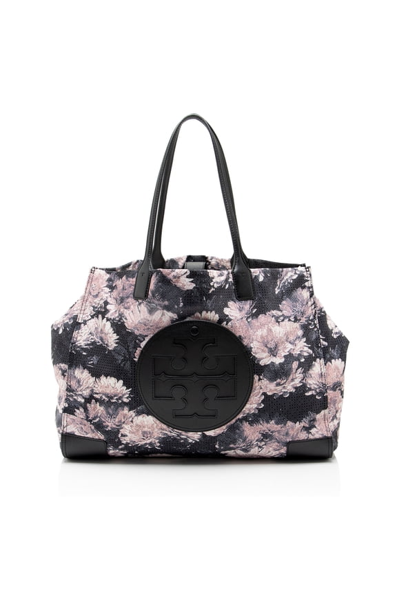 Pre-Owned Tory Burch Floral Nylon Leather Ella Tote