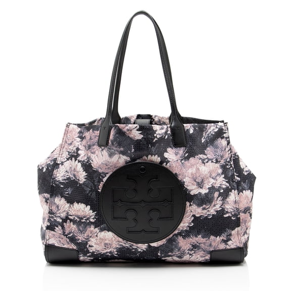 Pre-Owned Tory Burch Floral Nylon Leather Ella Tote