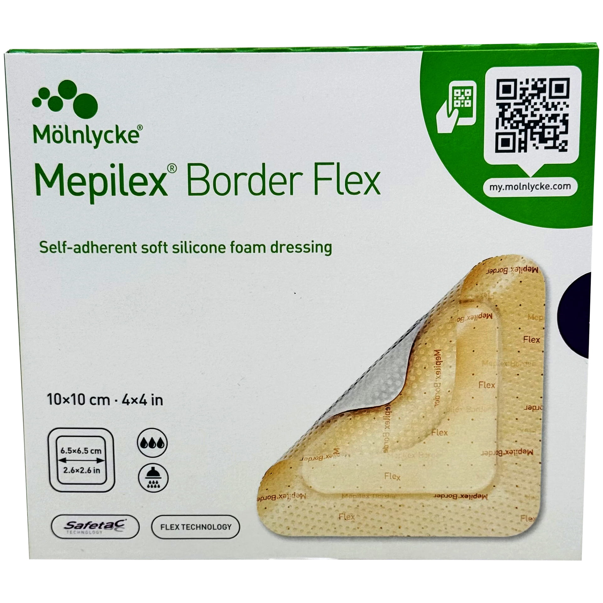 Mepilex Border Flex - Soft Silicone Foam Dressing - 4" x 4" - Box of 5 Dressings