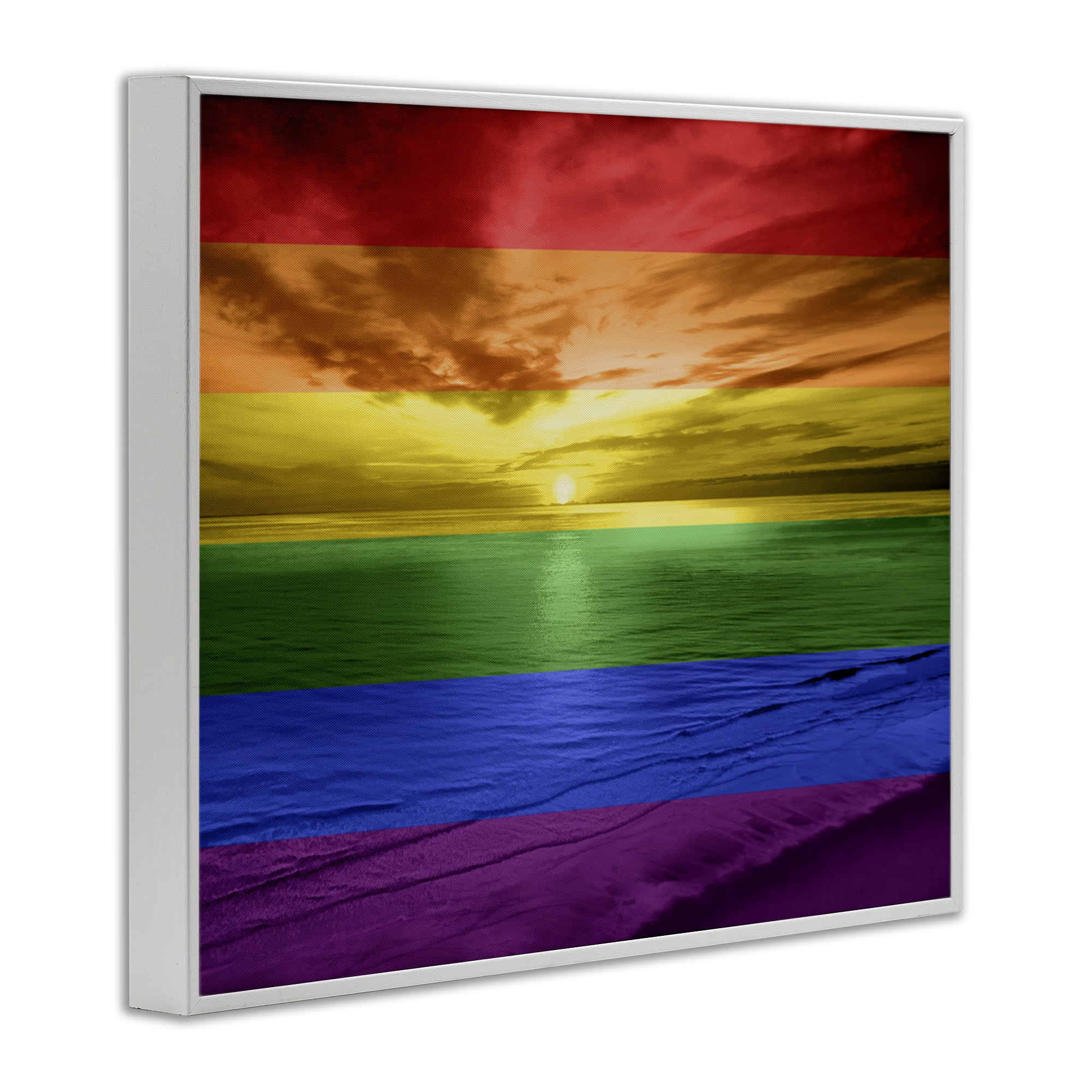 Stupell Industries Rainbow Sunset Beach Coastal Painting White Framed Art Print Wall Art, 30 x 24