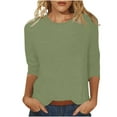thumbnail image 2 of Green Womens Tops Women's Solid Color Round Neck Slim Seven Point Sleeve T Shirt Top, 2 of 5