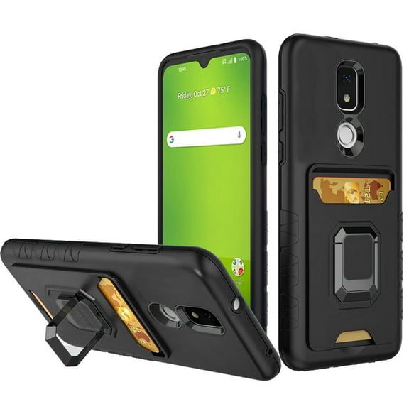 For Cricket Icon 3 (2021) Wallet Case Designed with Credit Card Holder & Magnetic Stand Kickstand Ring Heavy Duty Hybrid Armor Cover ,Xpm Phone Case [Black]