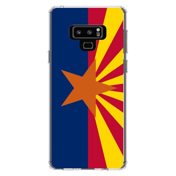 DistinctInk Clear Shockproof Hybrid Case for Samsung Galaxy Note 9 - TPU Bumper, Acrylic Back, Tempered Glass Screen Protector - Arizona State Flag - US State Flag