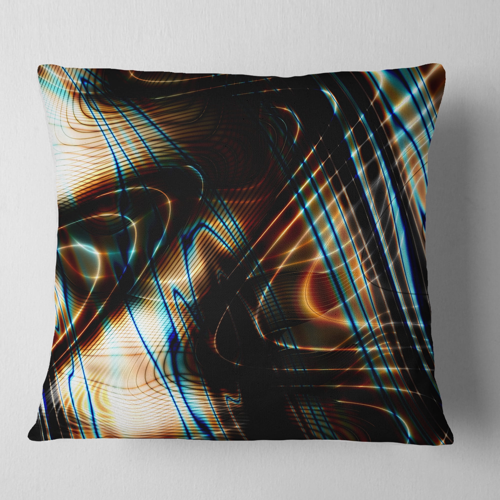 Designart Fractal Curved Brown Black Stripes - Contemporary Throw Pillow - 16x16