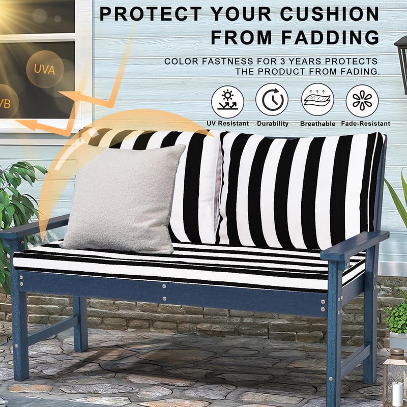 Outdoor Loveseat Cushion Set, 48" x 24" Waterproof Patio Furniture Cushions with Removable Cover, Ties and Hidden Zipper, Patio Love Seat Sofa Cushions（Black white stripes）