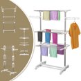 thumbnail image 4 of HOMCOM 3-Tier Clothes Drying Rack, Stainless Steel Laundry Rack with 2 Side Wings and 6 Castors, Collapsible Adjustable Clothes Airer for Indoor Outdoor, 4 of 9