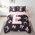 thumbnail image 2 of Feelyou Pink Initial E Letter Twin Bedding Sets 7-Piece, Princess Cartoon Ribbon Bedding Comforter Set, Fashion Buffalo Bowknot Reversible Sheet Sets, Luxury Bedroom Decor, 2 of 7