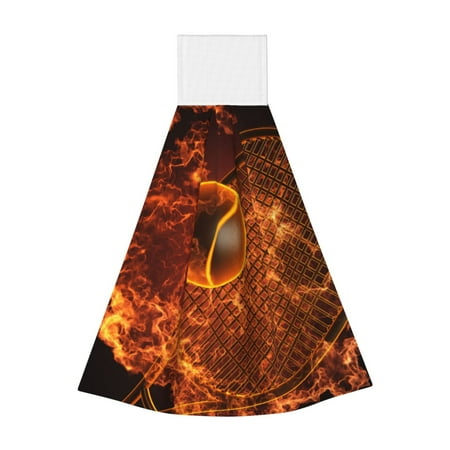 

Zufioo Tennis Racket In Fire Print Coral Fleece Velcro Hand Towel Hangable Absorbent Hand Towel Suitable for Kitchen Bathroom Household Items