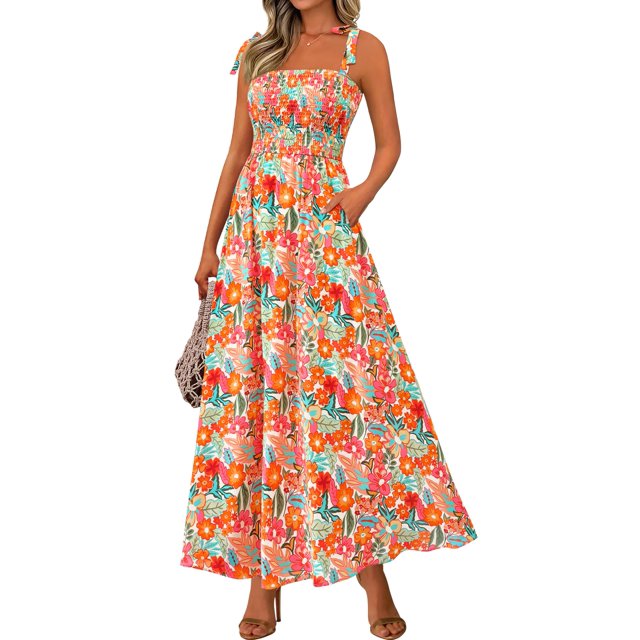 Vestido de verano PRETTYGARDEN Maxi floral sin mangas para mujer