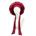 thumbnail image 2 of Eosunjian Women Shower Cap Sleeping Satin Bonnet Solid Color Adjustable Lace-up Bow Waterproof High Density Women Braids Curly Night Hat Beauty Parlor Cap Salon Hat Wine Red, 2 of 13