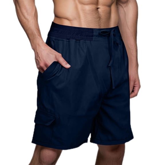 Men's Linen Casual Loose Fit Short Summer Beach Shorts Men's Lightweight Lounge Short Pants with Pockets