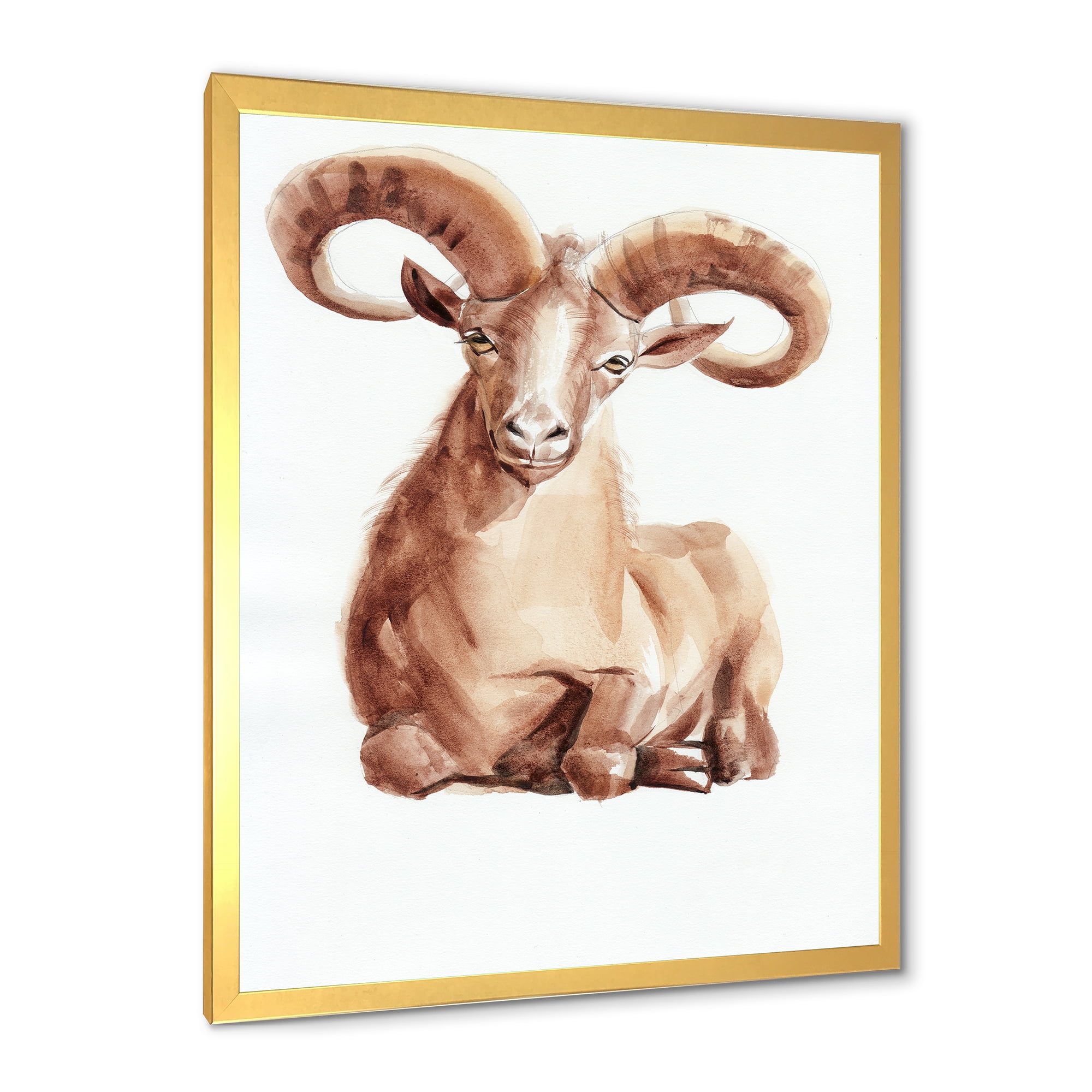 Designart 'Abstract Portrait of Wild Ram With Mighty Horns II' Farmhouse Framed Art Print