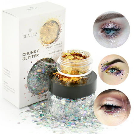 Professional Makeup Glitter Silver & Gold  Shinning on Your Eyelashes, Face, Body, Hair & (Best Makeup For Your Face)