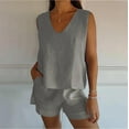 thumbnail image 7 of CHGBMOK Womens Two-piece Set Sleeveless Tank Top & Pocket Short Pants Solid Color Summer Outfits (Gray,XL), 7 of 7