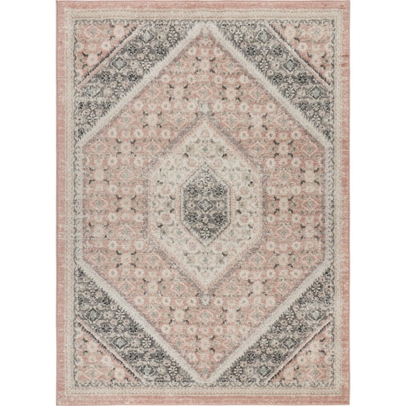 Laddha Home Designs 7.75' x 9.5' Pink and Gray Distressed Oriental Rectangular Area Throw Rug