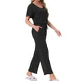 thumbnail image 4 of INSPIRE CHIC Womens Pajama Set Ribbed Knit Short Sleeve Side Slit Top and Pants 2 Piece Lounge Outfits with Pockets S Black, 4 of 5