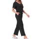 thumbnail image 4 of Conjunto de pijama para mujer INSPIRE CHIC de dos piezas, con parte superior de manga corta de punto acanalado y pantalones con abertura lateral, con bolsillos, 2XL, negro, 4 of 5