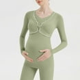 thumbnail image 6 of QIUOMBBP Pregnant Women's Solid Color Round Neck Long Sleeved Top To Be Worn As A Base During Pregnancy Green L, 6 of 7