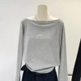 thumbnail image 5 of Autumn Winter One Shoulder Cotton Long Sleeve Slant Shoulder Женская одежда с широкими трюфелями в стиле, 5 of 5