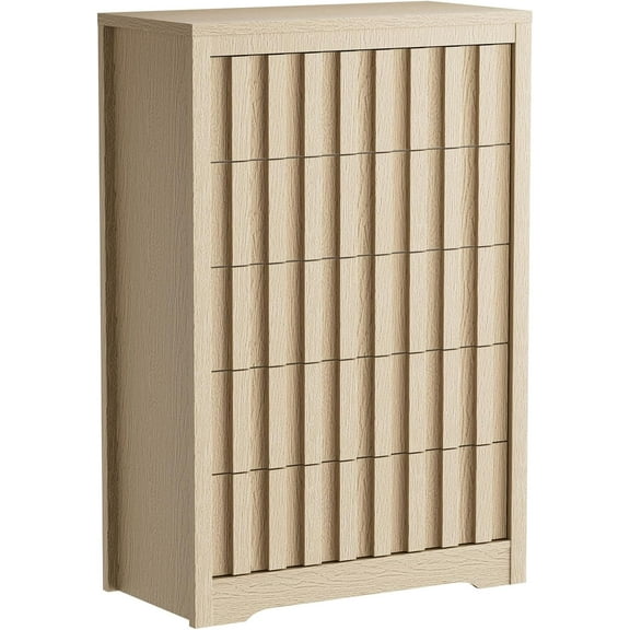 Modern Fluted Dresser for Bedroom, Wooden Chest of Drawers, Handleless Storage Organizer with Deep Drawers for Clothes, Living Room or Hallway Furniture