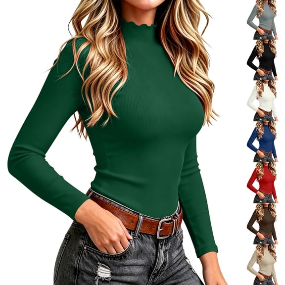 Aboser Women's Long Sleeve Knitted Tops Tight Fit Mock Neck Underscrubs Plus Size Basic Tees Solid Color Turtleneck Shirts Stretchy Slimming Layering Undershirts