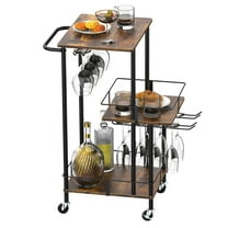 BTY Bar Service Cart with Wheels, 3-layer Rolling Wine Cart, Mobile Beverage Cart for Kitchen, Dining Room, and Living Room, Storage Rack, Country Brown