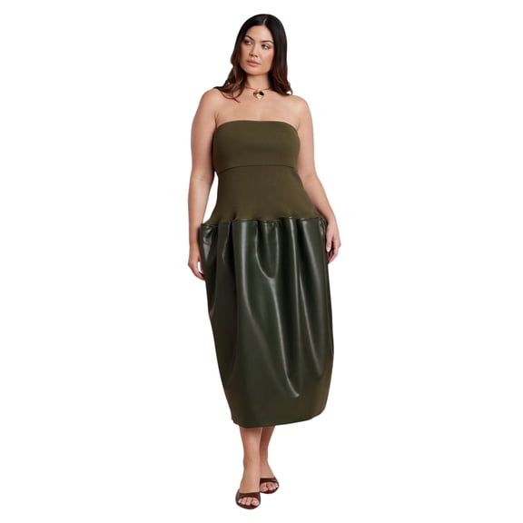 ELOQUII Women's Plus Size Faux Leather Sweater Mixed Dress