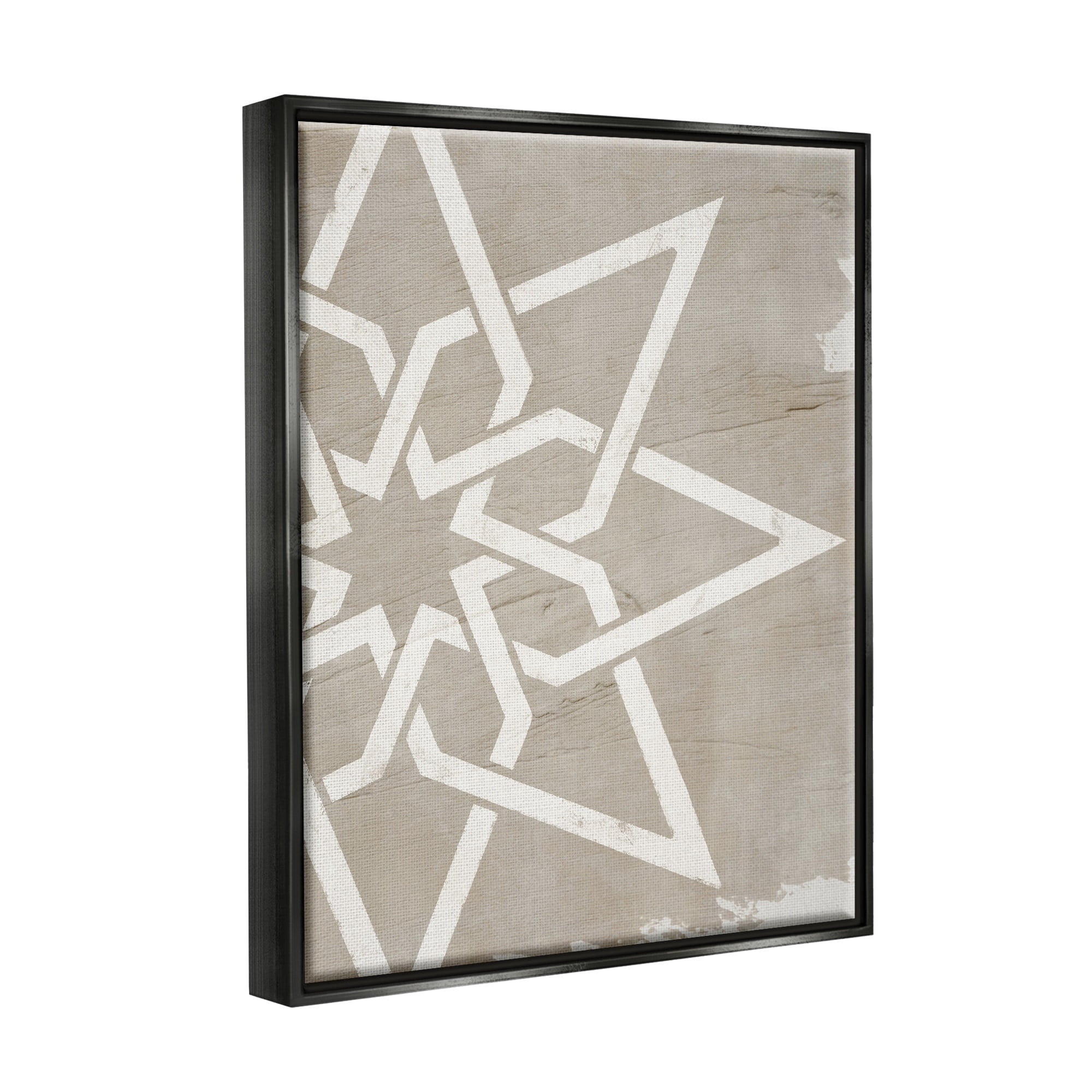 Stupell Industries Geometric Eight Point Star Distressed Grain Detail Jet Black Framed Floating Canvas Wall Art, 24x30, by Daphne Polselli