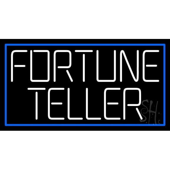 White Fortune Teller With Blue Border LED Neon Sign 20" Tall x 37" Wide - inches Black Square Cut Acrylic Backing, with Dimmer - Bright and Premium built indoor LED Neon Sign for Storefront.