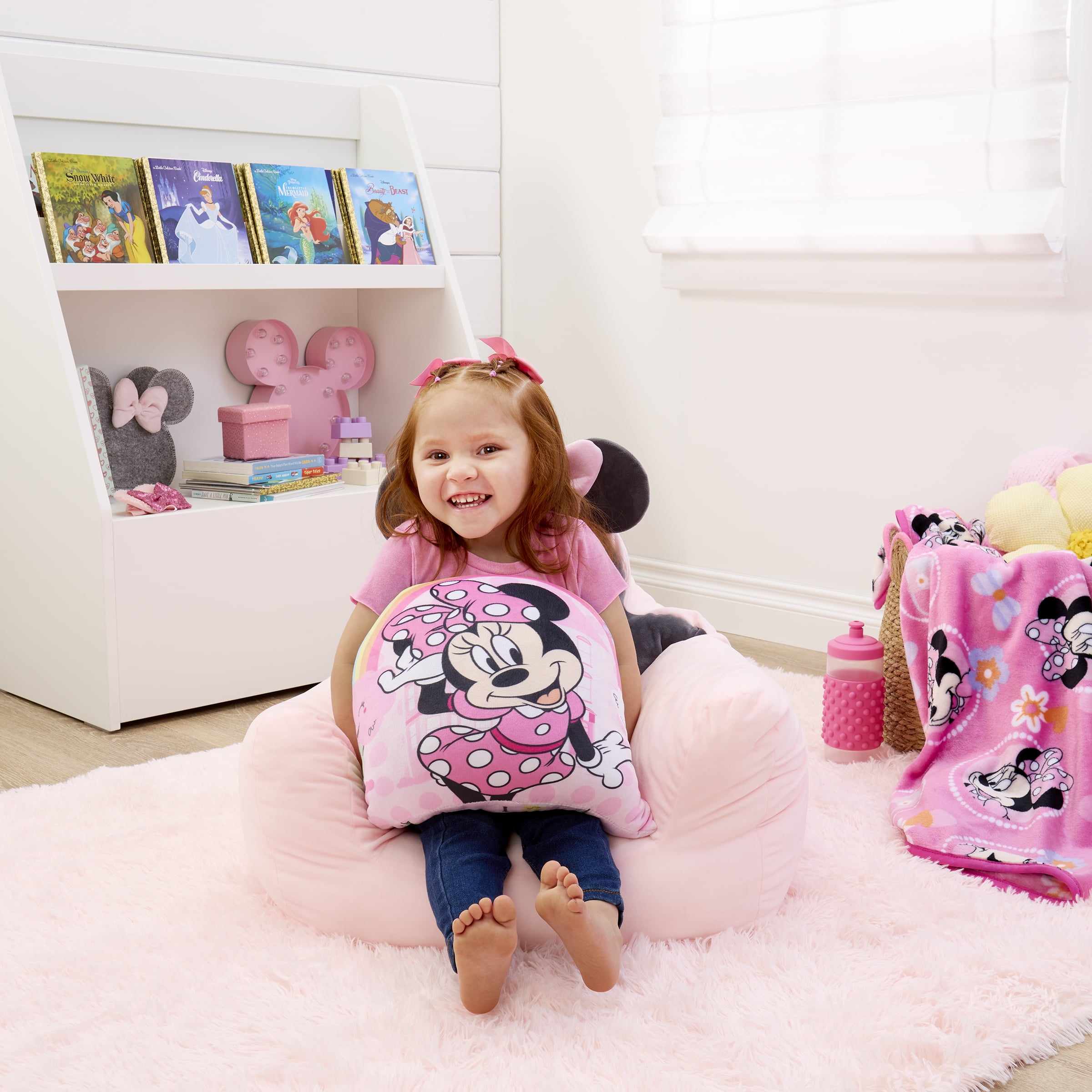 Disney Minnie Mouse Squishy Toddler Pillow, 12"x15", Pink, Rectangular shape, Rainbows