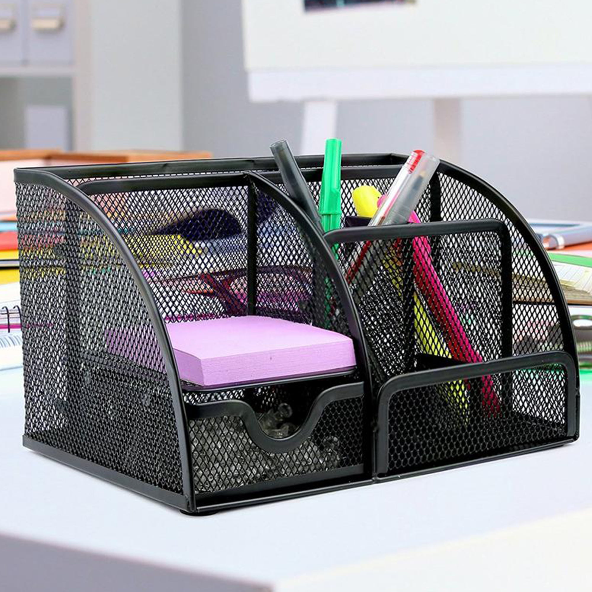 Desk Organizer Office Desktop Tabletop Sorter Pencil Holder Caddy w/ Drawer 