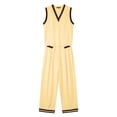 thumbnail image 4 of ClodeEU Women's Color Block V Neck 2-Piece Outfit,Casual Summer Sleeveless Top and Wide Leg Pants Set Yellow,Women's Plus L, 4 of 6