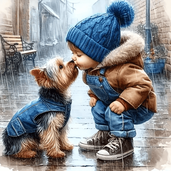 Diamond Painting Kits for Adults Animal Dog, Kiss The Dog Diamond Art Kits, 5D DIY Full Drill Round Gem Painting Art Craft Home Decoration Gift 12×12Inch