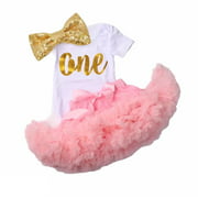 Tutu Joli 1st Birthday Outfit for Baby Girls – Pink Ruffle Tutu with Onesie & Headband – 9-12M