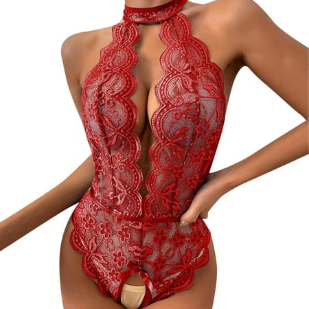 

Lingerie For Women Plus Size Fashion Roleplay Red Plaid Lace Bodysuit Shapewear For Women