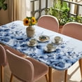 thumbnail image 3 of Blue Blooms Floral Table Cloths for 4 Foot Rectangle Tables, Spring Flowers Botanical Blue Ombre Patio Waterproof Elastic Fitted Tablecloths, Washable Rectangular Table Cover for Camping, 3 of 8