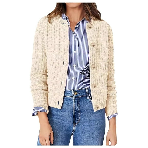 Ediodpoh Women Long Sleeve Open Front Cardigan Knit Jacket with Buttons Cardigan Sweaters for Women Soft and Layering Beige M