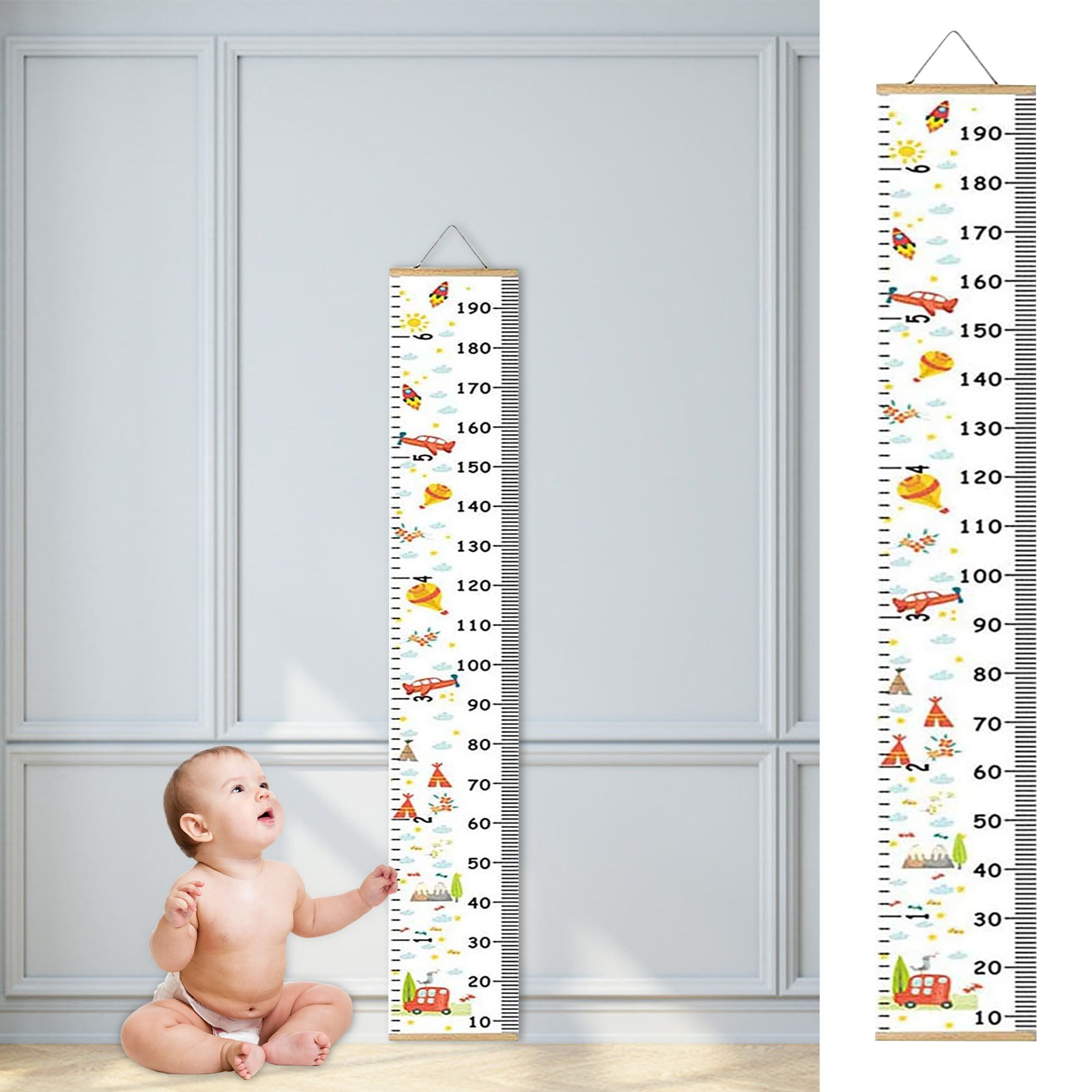 Baby Growth Chart Ruler Child Height Canvas Wall Decal Sticker Hanging Removable Measuring Tools for Children Kids Boys Girls Bedroom Room Decor Nursery Playroom Classroom 20x200cm/7.9 x 79 inch 