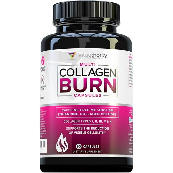Vitauthority Burn Multi-Type Hydrolyzed Collagen Peptides, Unflavored, 90 Capsules