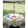 thumbnail image 3 of Outdoor Tablecloth with Umbrella Hole Zipper Spring Floral Round Tablecloth 60" Waterproof Outside Table Cloth Colorful Summer Watercolor Botanical Patio Table Cover Tablecloths for Picnic Party, 3 of 8