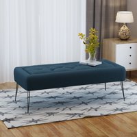 Noble House Aadhya Tufted Fabric Ottoman Bench, Navy Blue