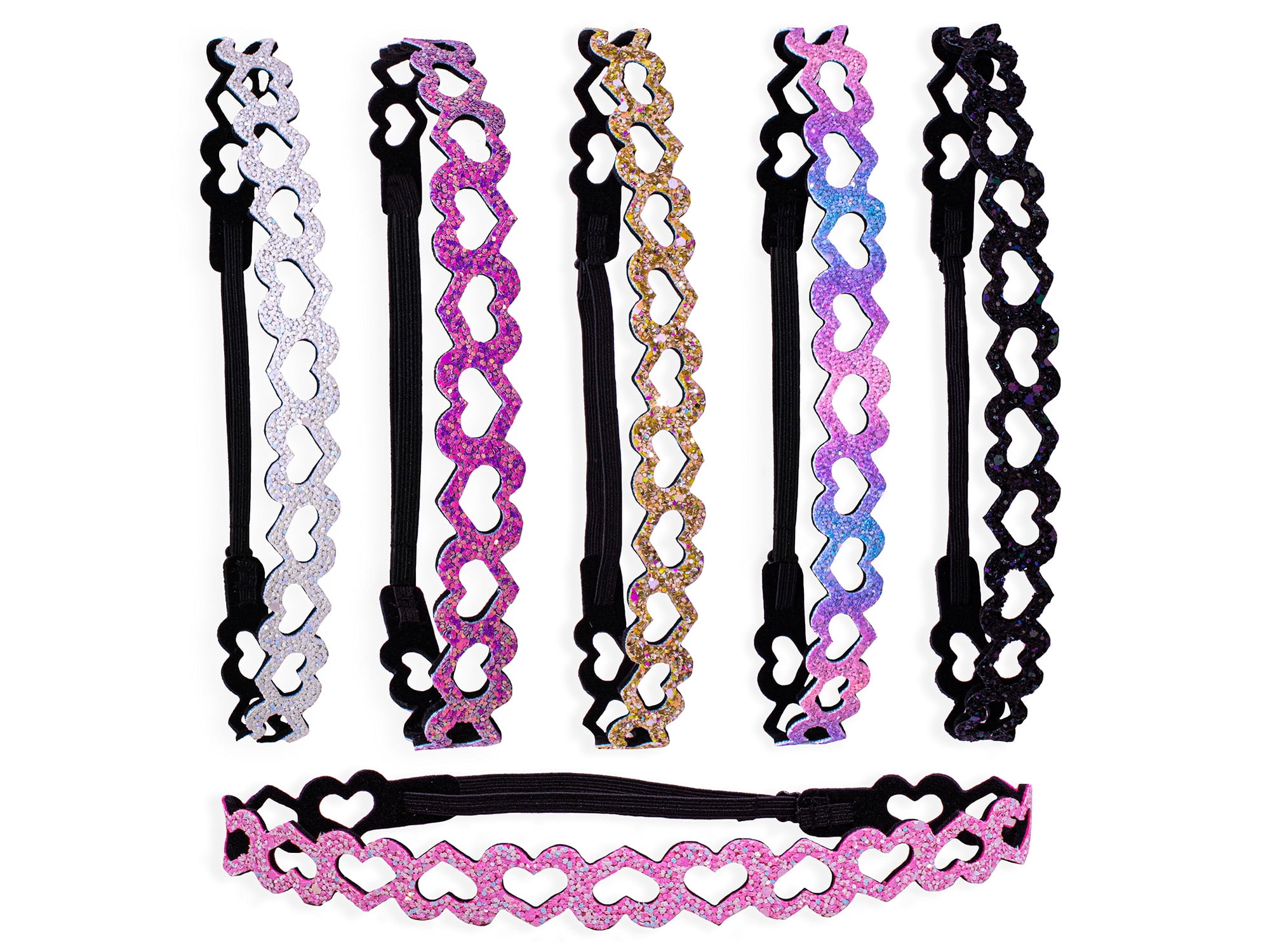 FROG SAC 6 Glitter Elastic Headbands for Girls, Adjustable Non Slip