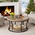 thumbnail image 2 of Round Coffee Table for Living Room, 2-Tier Circle Coffee Table with Storage, Accent Center Table Modern Design, Wooden Grain and Black, 2 of 7