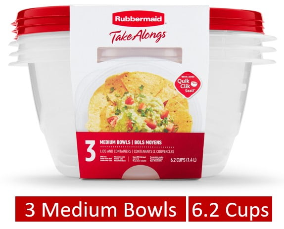 Rubbermaid TakeAlongs 6.2 Cup Medium Bowl Food Storage Containers, Set of 3