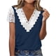 thumbnail image 2 of ICHUANYI Clearance Women Fashion Summer Sexy Fold Printed Regular Women Short Sleeves V Neck Button Top(Dark Blue, S) ICHUANYI WER2023081015188, 2 of 5