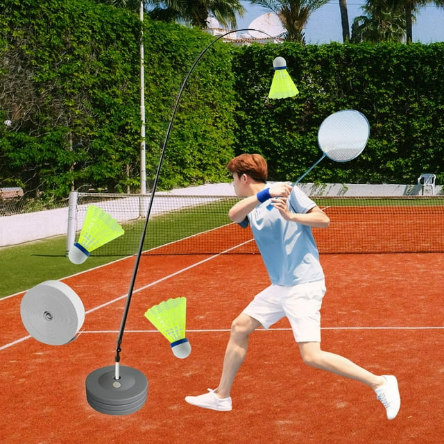Portable Self Practice Trainer Aid with Badminton Racket, Single Badminton Training Device Adjustable Equipment Tool for Backyard, Indoor Outdoor